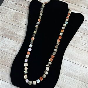 Les Bernard vintage necklace made of chunky, abstract abalone and conch shell